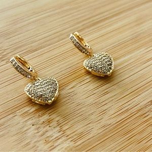 Heart pave earrings 18k gold filled small earrings Huggies